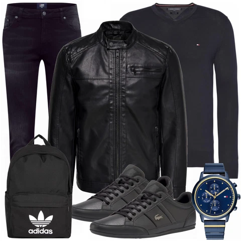 Schwarz Lederjacke Only & Sons kombinieren