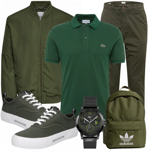 Schwarz/Grün Poloshirt Lacoste kombinieren