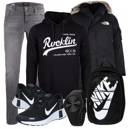 Schwarz Rucksack Nike Sportswear kombinieren