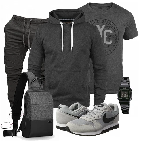 Grau Schuh Nike kombinieren mit Blau Hose Indicode Jeans