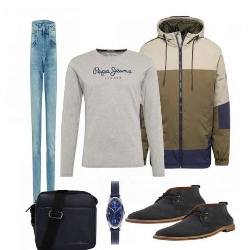Türkis Hose Große Größe Pepe Jeans kombinieren mit Grau Hoodie Sweatshirt Pepe Jeans