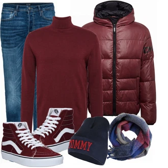 Outfit mit Rot Strickjacke SELECTED HOMME "Alltags Outfit"