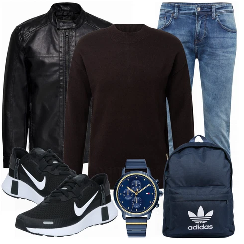 Schwarz Lederjacke Only & Sons kombinieren