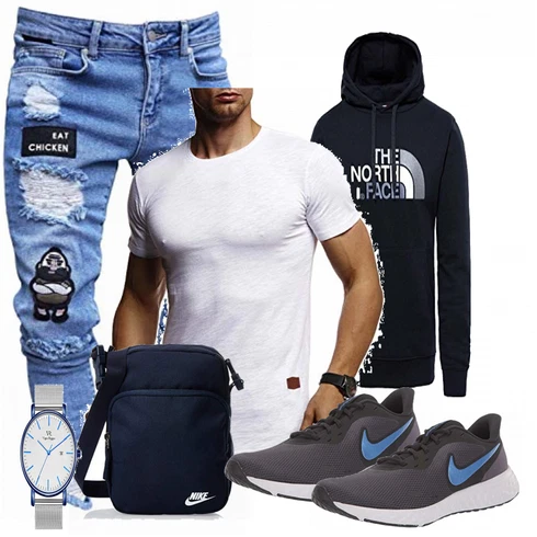Grau T-Shirt Leif Nelson kombinieren mit Blau Trachtenmode Nike