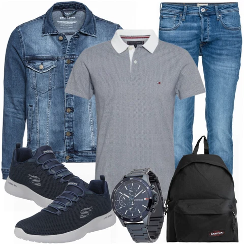 Grau Große Größe Tommy Hilfiger kombinieren mit Blau Rucksack Eastpak