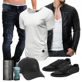 Outfit mit Schwarz Jacke mit Seitlichem Reißverschluss/Motorradjacke/KunstLederjacke/Bikerjacke Redbridge "Alltags Outfit"