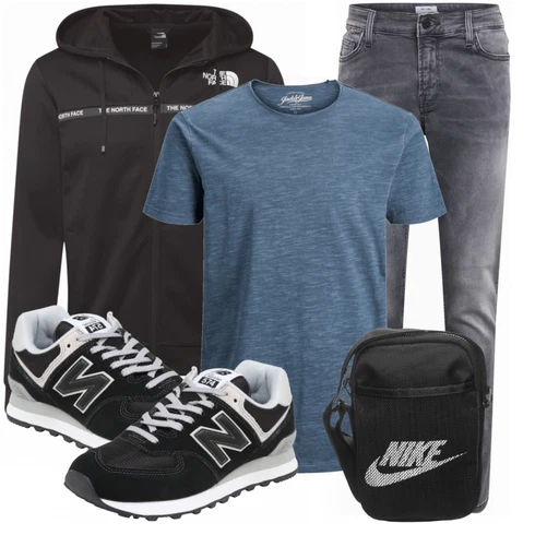 Blau/Schwarz T-Shirt Jack & Jones kombinieren mit Schwarz Hoodie The North Face