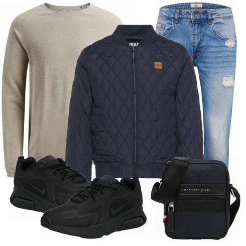 Schwarz Schultertasche Tommy Hilfiger kombinieren mit Schwarz Sommerjacke Urban Classics