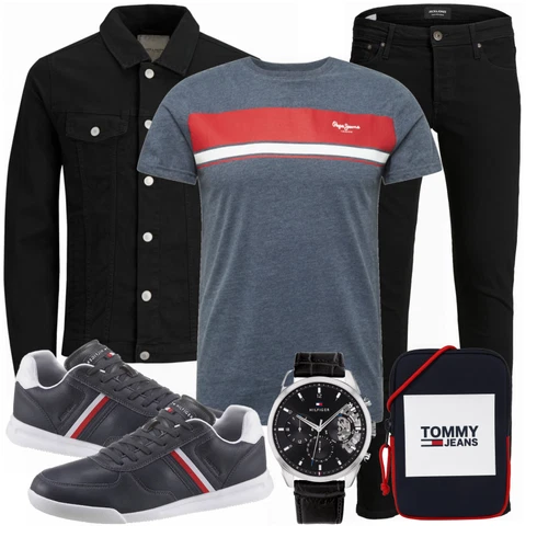 Schwarz Uhr Tommy Hilfiger kombinieren