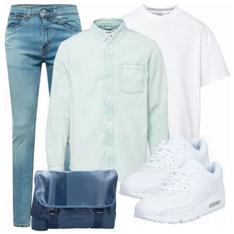 Outfit mit Weiß T-Shirt weekday, Blau/Grau T-Shirt weekday "Alltags Outfit"
