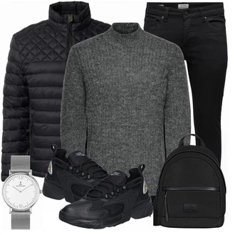 Outfit mit Grau/Schwarz Strickjacke Only & Sons "Alltags Outfit"