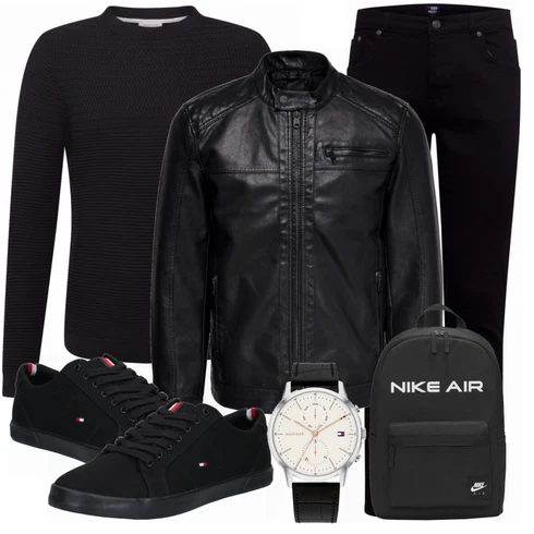 Schwarz Lederjacke Only & Sons kombinieren