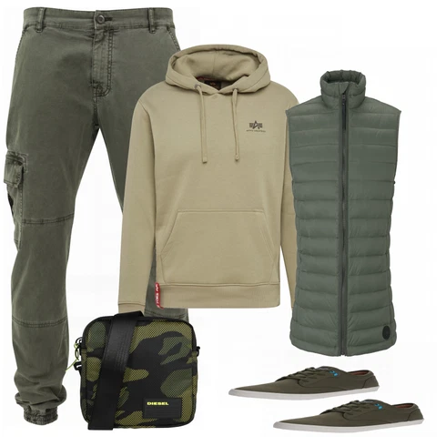 Grau/Grün Große Größe Sweatmode Alpha Industries kombinieren