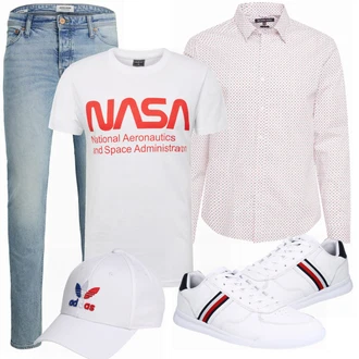 Outfit mit Weiß Sneaker/Leder Sneaker Tommy Hilfiger "Alltagsoutfit"
