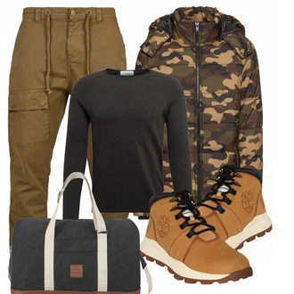 Outfit mit Schwarz/Weiß Winterjacke Urban Classics "Alltagsoutfit"