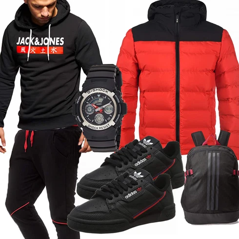 Rot Jacke Winter Parka Indicode Jeans kombinieren