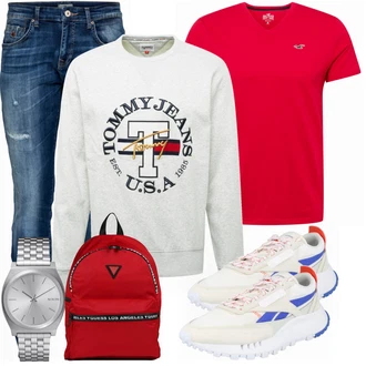 Outfit mit Grau/Weiß Sneaker/Leder Sneaker Reebok Classic "Alltagsoutfit"