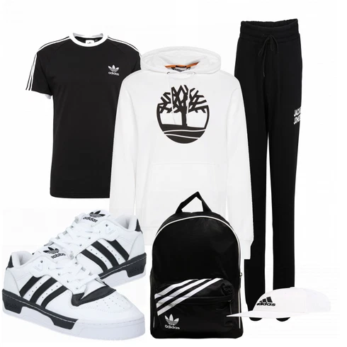 Weiß Große Größe Sweatmode Timberland kombinieren mit Schwarz Rucksack Adidas Originals