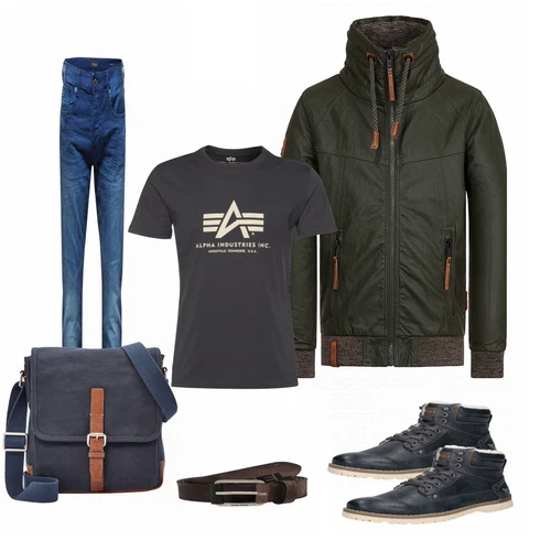 Blau Jeans/Winter Parka SCOTCH & SODA kombinieren mit Gürtel