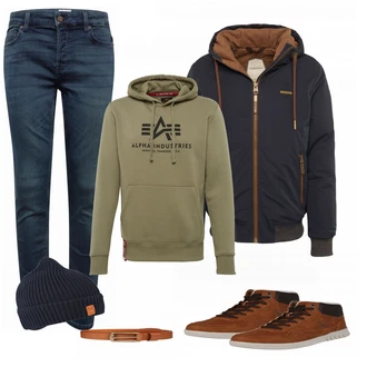 Outfit mit Rot Sneaker Tom Tailor "ALPHA INDUSTRIES"