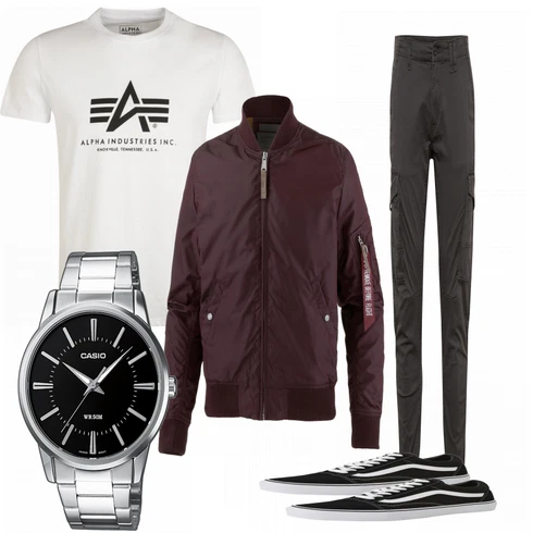 Weiß Schuh Sneaker Vans kombinieren mit Grau Hose Jack & Jones