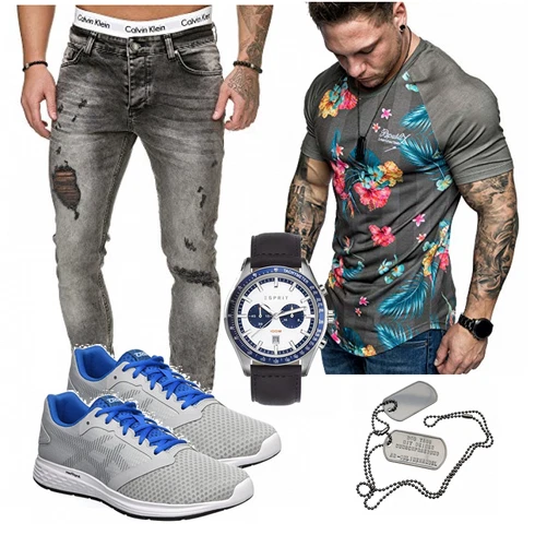 Grau Schuh Sneaker Asics kombinieren