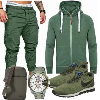 Outfit mit Grün/Dunkelgrün Sport Sweatshirt/Ausgefallener Hoodie/Sweatjacke/Strick Hoodie/Kapuzenpullover Yazubi "AMACISONS"