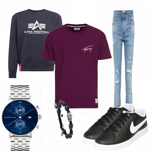 T-Shirt kombinieren mit Schwarz Hoodie Sweatshirt Alpha Industries