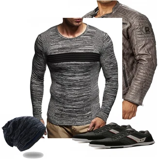 Echtleder Outfit mit Grau/Khaki/Braun/DunkelBraun Jacke mit Seitlichem Reißverschluss/Leder Bomberjacke/Motorradjacke/Vintage Lederjacke/Bikerjacke/KunstLederjacke Redbridge "AX BOXING Walkingschuhe"