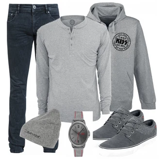 Outfit mit Grau Kiss "Basic Henley"