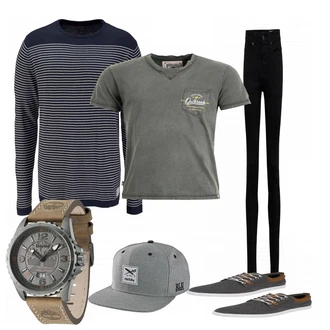 Outfit mit Schwarz Sneaker Bullboxer "BATR"