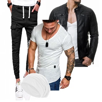 Outfit mit Schwarz Jacke mit Seitlichem Reißverschluss/Motorradjacke/KunstLederjacke/Bikerjacke Redbridge "BEHYPE"