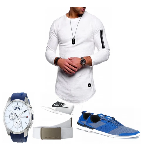 Blau Trachtenmode kombinieren mit Grau Gürtel Urban Classics