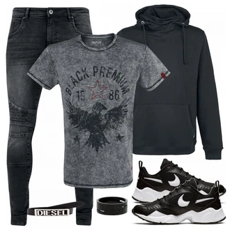 Outfit mit Schwarz Sneaker Nike "Black Premium"