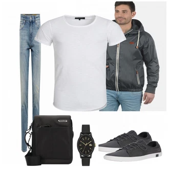 Outfit mit Grau/Weiß T-Shirt Indicode Jeans "Blend"