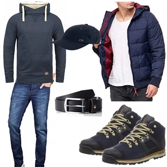 Outfit mit Blau Overall/Winter Parka/Regenjacke Indicode Jeans "Bollden"