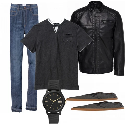 Schwarz Lederjacke Only & Sons kombinieren