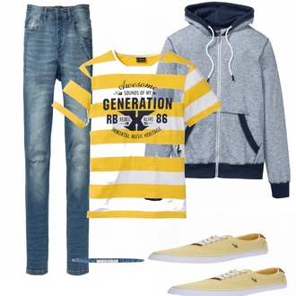 Outfit mit Gelb T-Shirt Bonprix, Gelb Sneaker BIDEN "Bonprix"