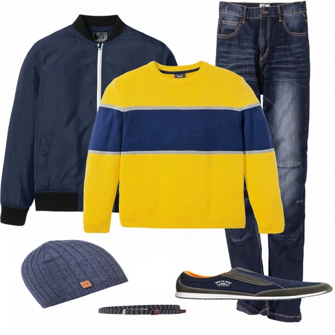 Blau Hausschuh Bonprix kombinieren mit Blau Gürtel Bonprix