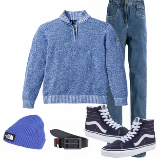 Outfit mit Blau Sneaker Vans "bpc Steppjacke"