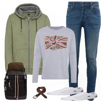 Outfit mit Beige Sneaker Lacoste "Brelly"