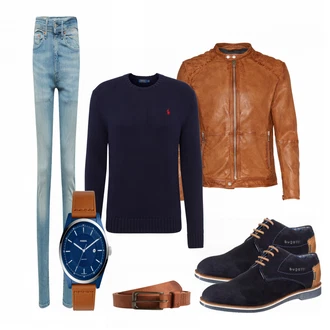 Outfit mit Braun Lederjacke Freaky Nation "Bugatti"