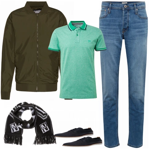 Grau Schal Napapijri kombinieren mit Schwarz Sommerjacke Urban Classics