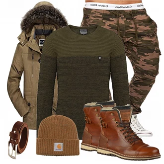 Outfit mit Braun/Grün Hut Carhartt "BULLBOXER"