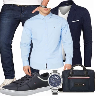 Business Outfits mit Blau/Grau Sneaker Tommy Hilfiger "Buro Outfit"