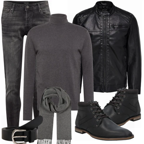 Schwarz Lederjacke Only & Sons kombinieren