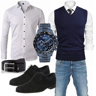 Outfit mit Blau Pullunder iClosam "Buro Outfit"