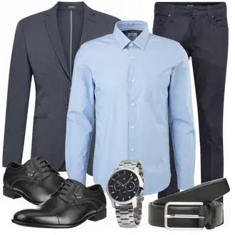 Outfit mit Blau/Weiß Anzug Jack & Jones "Buro Outfit"