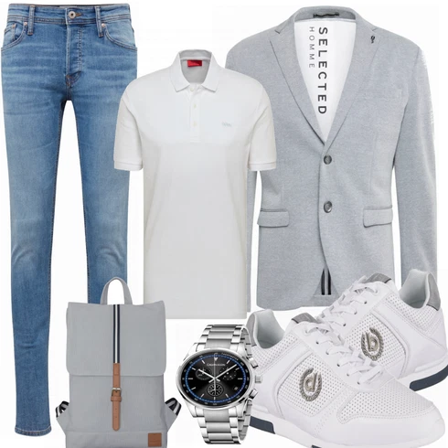 Grau Anzug SELECTED HOMME kombinieren mit Grau Schuh Sneaker/Leder Sneaker Bugatti