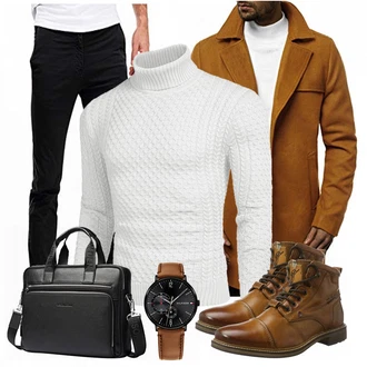 Outfit mit Braun Hose/Wintermantel/Winter Parka OZONEE "Buro Outfit"